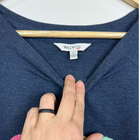 Wildfox Good Vibes SOFT Long Sleeve Navy Blue Graphic Sweatshirt Women's Large - Picture 4 of 8